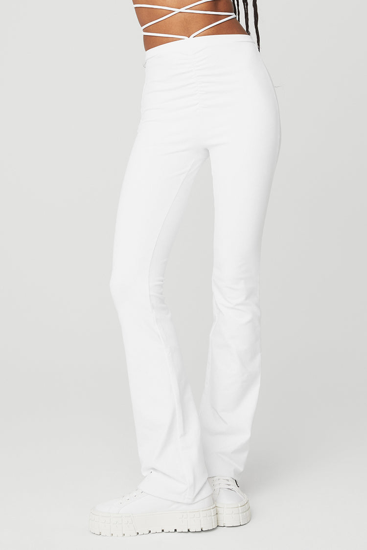 Off White Foldover Waistband Skinny Flare Pants | PrettyLittleThing USA